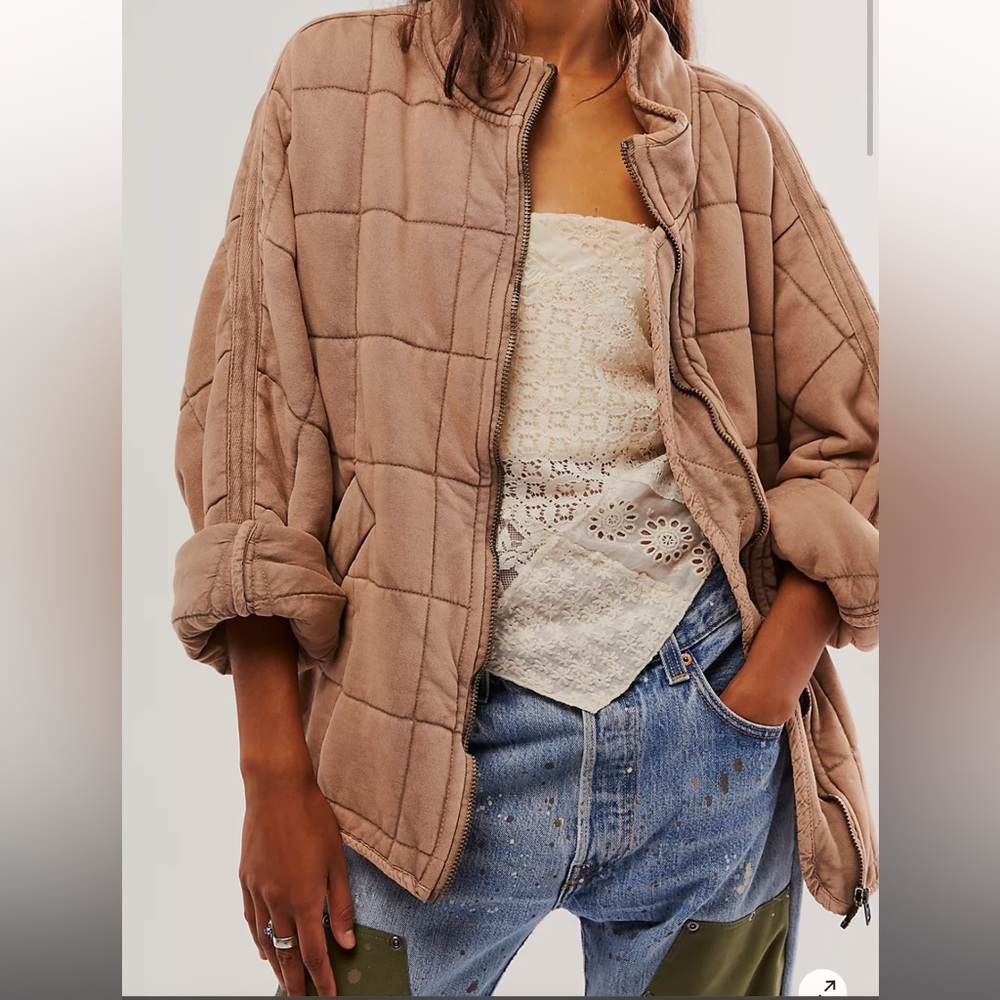 Free People Dolman Quilted Knit Jacket In Champagne Diamonds